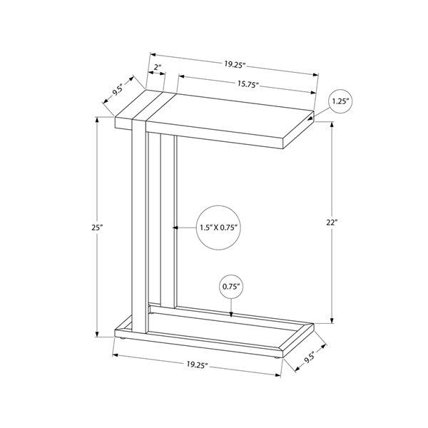 Monarch Specialties Brown Composite Rectangular C Table