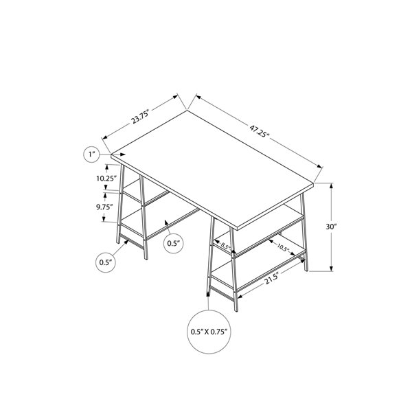 Bureau d'ordinateur moderne noir Monarch Specialties de 47,25 po