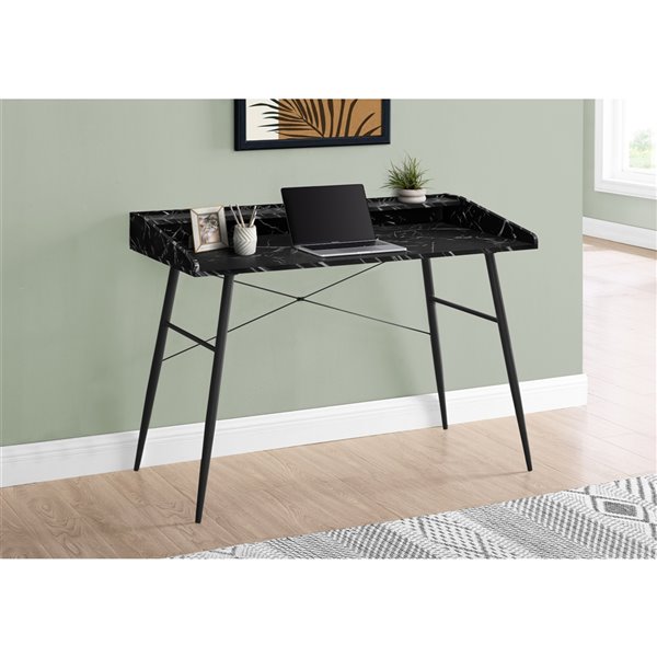 Monarch Specialties 47.25-in Black Faux Marble Modern/Contemporary Computer Desk