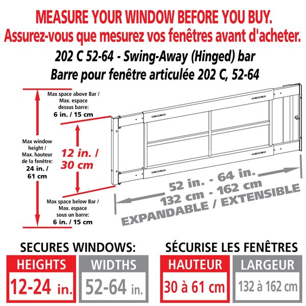 Mr. Goodbar Series C 52-in x 12-in Adjustable White Swing-Away Window Security Bar