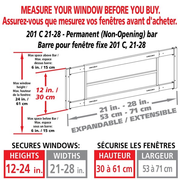 Mr. Goodbar Series C 21-in x 12-in Adjustable White Fixed Window Security Bar