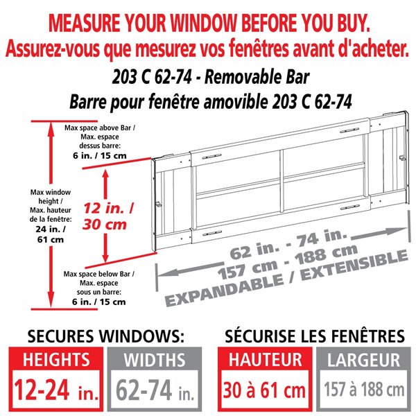 Mr. Goodbar Series C 62-in x 12-in Adjustable White Removable Window Security Bar
