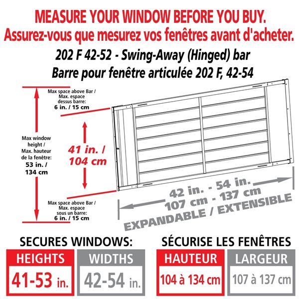 Mr. Goodbar Series F 42-in x 41-in Adjustable White Swing-Away Window Security Bar