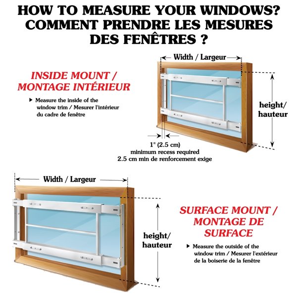 Barre de sécurité blanche pour fenêtre Série A de 42 po x 6 po ajustable et amovible par Mr. Goodbar