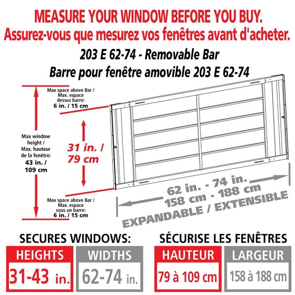 Mr. Goodbar Series E 62-in x 31-in Adjustable White Removable Window Security Bar