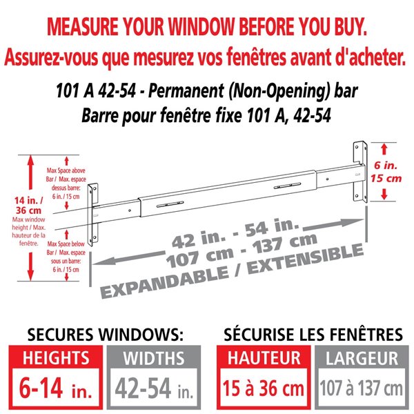 Mr. Goodbar Series A 42-in x 6-in Adjustable White Fixed Window Security Bar