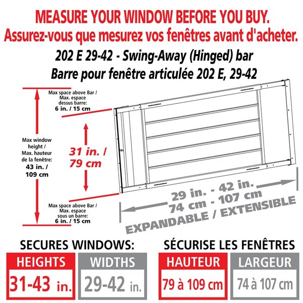 Mr. Goodbar Series E 29-in x 31-in Adjustable White Swing-Away Window Security Bar
