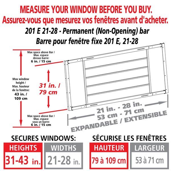 Mr. Goodbar Series E 21-in x 31-in Adjustable White Fixed Window Security Bar