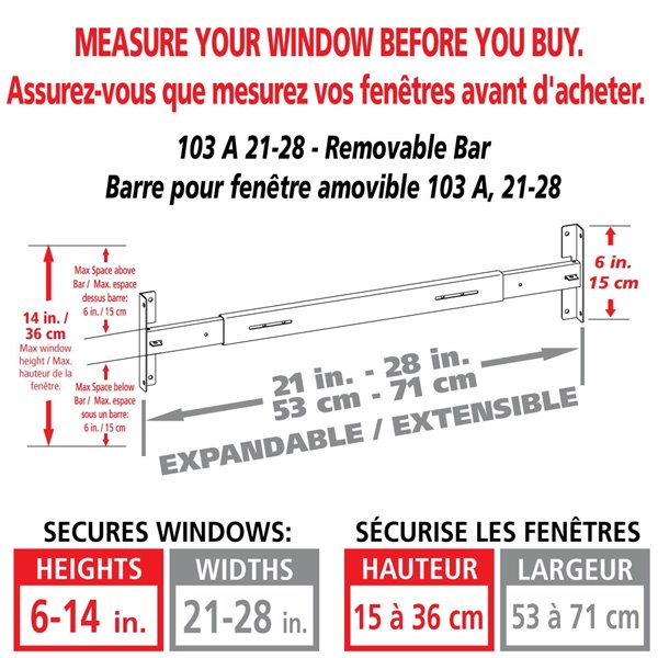 Mr. Goodbar Series A 21-in x 6-in Adjustable White Removable Window Security Bar