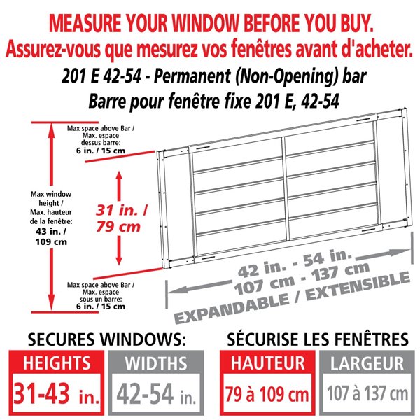 Mr. Goodbar Series E 42-in x 31-in Adjustable White Fixed Window Security Bar