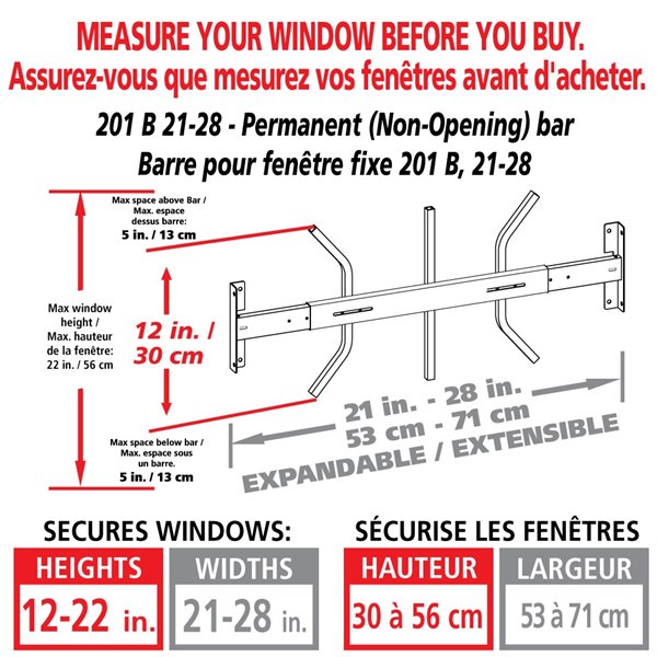 Mr. Goodbar Series B 21-in x 12-in Adjustable White Fixed Window Security Bar