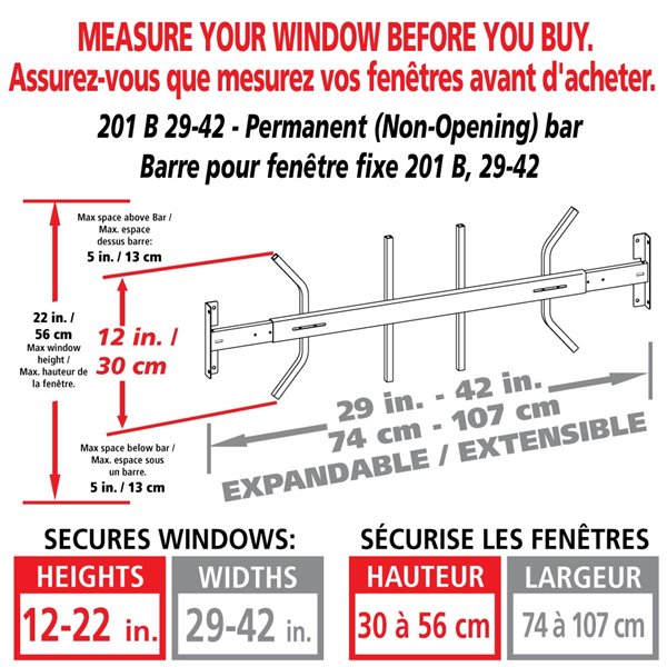 Mr. Goodbar Series B 29-in x 12-in Adjustable White Fixed Window Security Bar