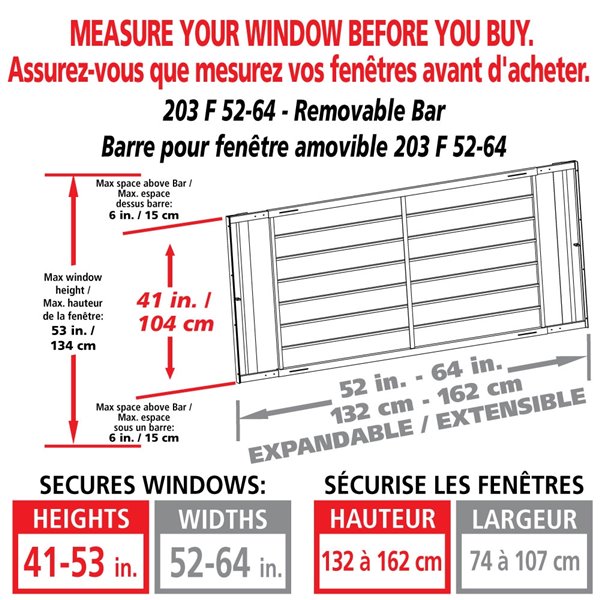 Mr. Goodbar Series F 52-in x 41-in Adjustable White Removable Window Security Bar