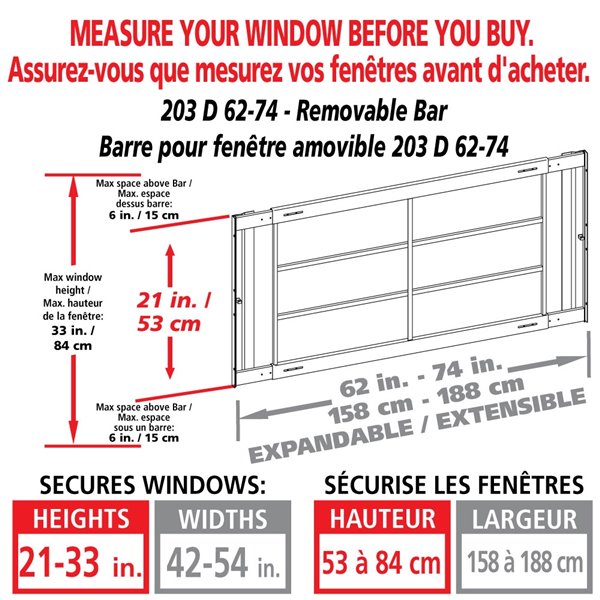 Mr. Goodbar Series D 62-in x 21-in Adjustable White Removable Window Security Bar