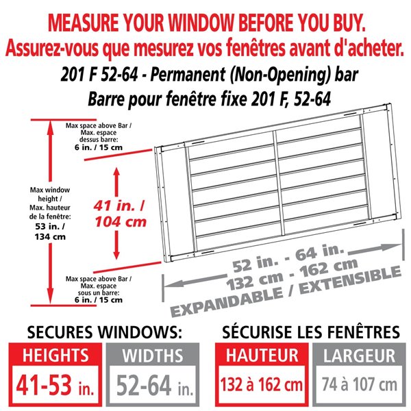 Mr. Goodbar Series F 52-in x 41-in Adjustable White Fixed Window Security Bar