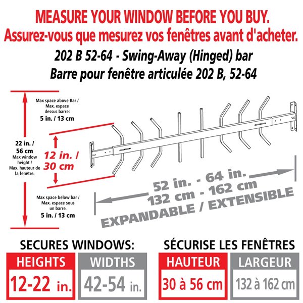 Mr. Goodbar Series B 52-in x 12-in Adjustable White Swing-Away Window Security Bar