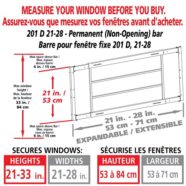 Barre de sécurité blanche pour fenêtre Série D de 21 po x 21 po ajustable et fixe par Mr. Goodbar
