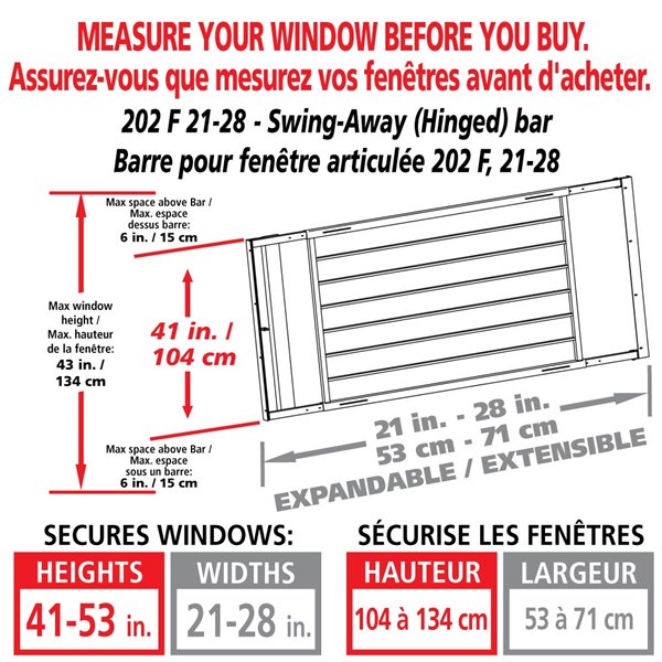 Mr. Goodbar Series F 21-in x 41-in Adjustable White Swing-Away Window Security Bar