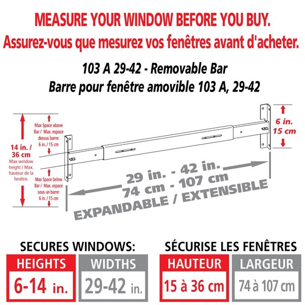Mr. Goodbar Series A 29-in x 6-in Adjustable White Removable Window Security Bar