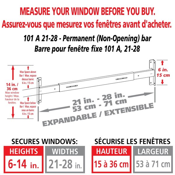 Mr. Goodbar Series A 21-in x 6-in Adjustable White Fixed Window Security Bar