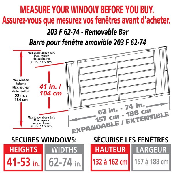 Mr. Goodbar Series F 62-in x 41-in Adjustable White Removable Window Security Bar