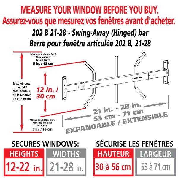 Barre de sécurité blanche pour fenêtre Série B de 21 po x 12 po ajustable et pivotante par Mr. Goodbar