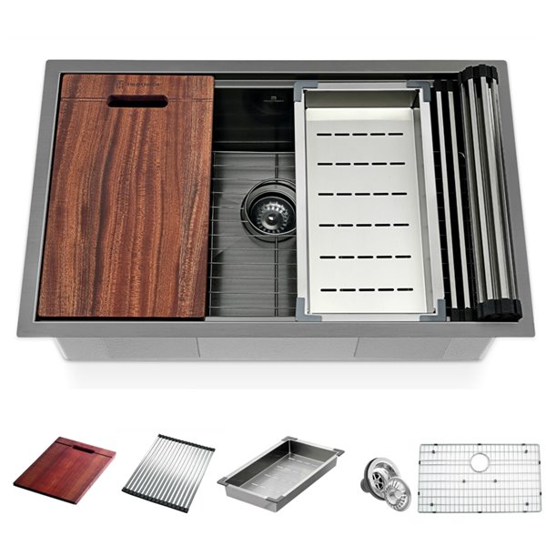 SHACO Unterbau-Spüle 38,1x38,1 Cm – Schwarze Edelstahl-Workstation Mit Schneidebrett