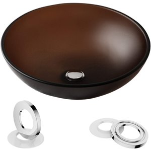 F&R Brown Tempered Glass Vessel Round Bathroom Sink (16.5-in x 16.5-in)