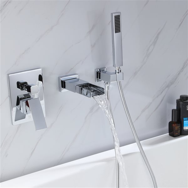 TRUSTMADE Polished Chrome 1-handle Commercial/residential Wall Mount Bathtub Faucet - Hand Shower Included