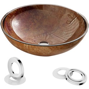 F&R Tempered Glass Vessel Round Bathroom Sink in Brown (16.5-in x 16.5-in)