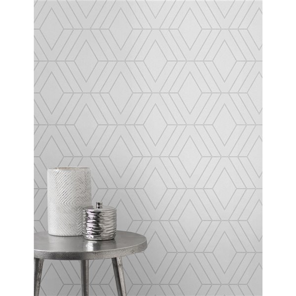 Papier peint sans colle en vinyle à motif géométrique gris Metallic par Advantage, 56,4 pi²