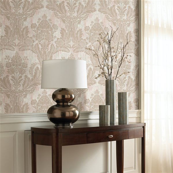 Advantage Deluxe 56.4-sq. ft. Pink Vinyl Damask Unpasted Wallpaper