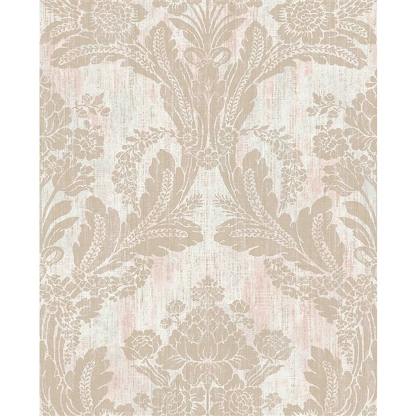 Advantage Deluxe 56.4-sq. ft. Pink Vinyl Damask Unpasted Wallpaper