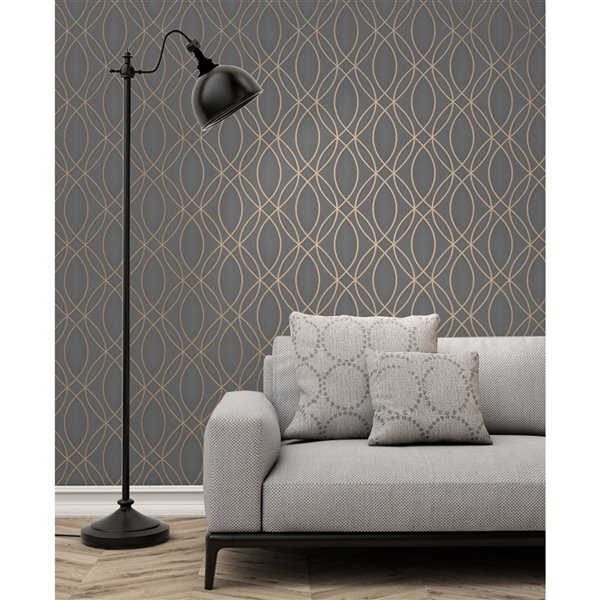 Advantage Metallic 56.4-sq. ft. Taupe Vinyl/Geometric Unpasted Wallpaper