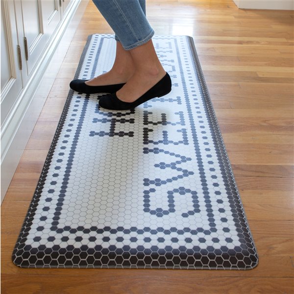 Tapis anti-fatigue d'intérieur rectangulaire Cobbler par FloorPops, long, noir