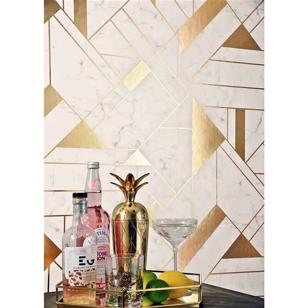 Advantage Metallic 56.4-sq. ft. Off-White/Vinyl Geometric Unpasted Wallpaper