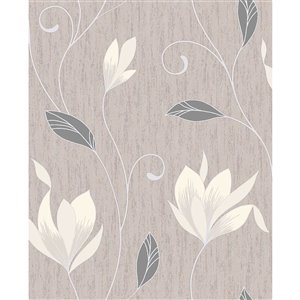 Papier peint sans colle en vinyle avec motif floral Metallic par Advantage, 56,4 pi², neutre