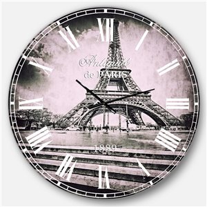 DesignArt 36-in x 36-in Paris Eiffel Towerin Grey Shade French Country Analog Round Wall Clock