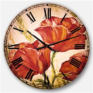 DesignArt 23-in x 23-in Three Poppies Flower Traditional Analog Round Wall Clock