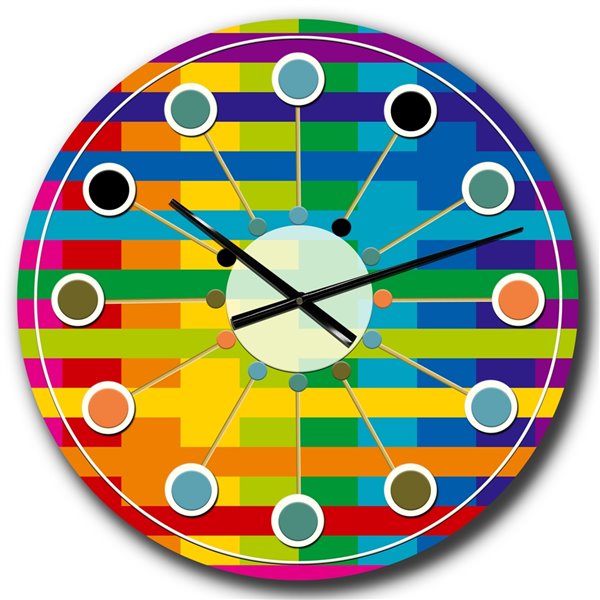 Designart 23-in x 23-in Rainbow colours Simple Geometric Pattern Mid-Century Analog Round Wall Clock