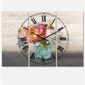 DesignArt 28-in x 36-in French Cottage Bouquet I Mothers Farmhouse Analog Rectangular Wall Clock