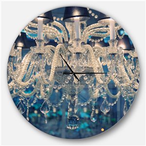 DesignArt 36-in x 36-in Blue Vintage Crystal Chandelier Shabby Chic Analog Round Wall Clock