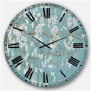 DesignArt 36-in x 36-in Blue April Tree Traditional Analog Round Wall Clock