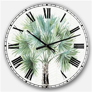 DesignArt 23-in x 23-in Mixed Botanical Greens Palms III Farmhouse Round Wall Clock