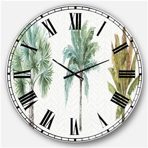 DesignArt 36-in x 36-in Mixed Botanical Greens Palms V Farmhouse Round Wall Clock