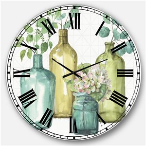 DesignArt 36-in x 36-in Mixed Botanical Green Leaves VIII Farmhouse Round Wall Clock