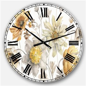 DesignArt 23-in x 23-in Fields of Gold Watercolor Flower VII Traditional Round Wall Clock