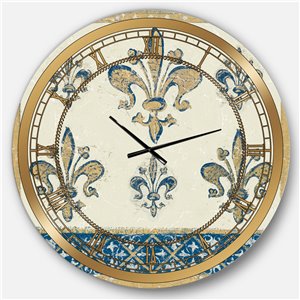 DesignArt 36-in x 36-in Fleur de Lys Gold Pattern Glam Round Wall Clock