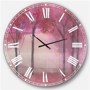DesignArt 36-in x 36-in Pink Forest Farmhouse Round Wall Clock