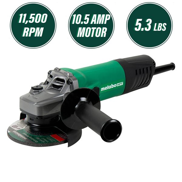 MetaboHPT 4-1/2-in 10.5-Amp Sliding Switch Corded Angle Grinder